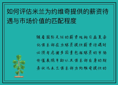 如何评估米兰为约维奇提供的薪资待遇与市场价值的匹配程度