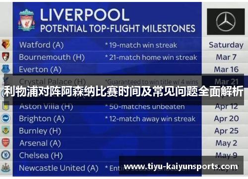 利物浦对阵阿森纳比赛时间及常见问题全面解析
